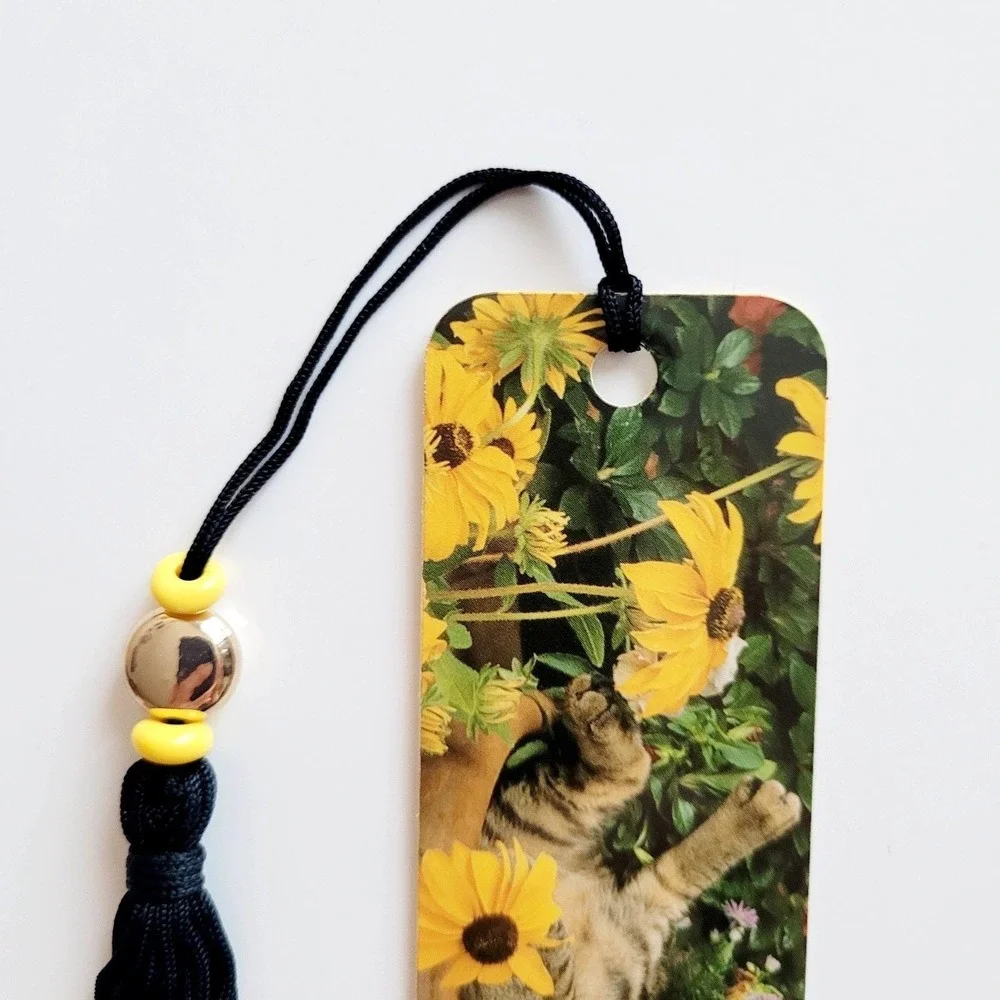 Vintage‎ 90s Tabby Cat Bookmark flower garden beaded Koren Trygg 1996 KB0-13544